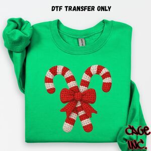 157- Christmas candy canes with crochet effect DTF transfer Ready to press Hot p